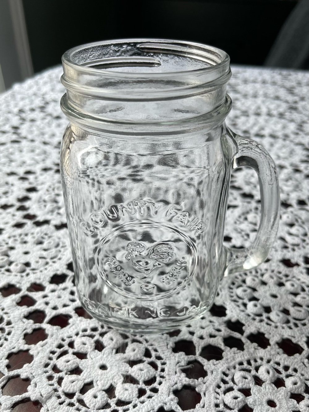Clear Glass Roaster Mason Style Drinking Jar with Handle